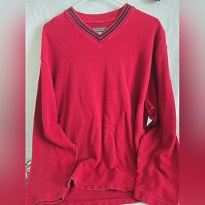 Abercrombie & Fitch Mens Large red/ navy  Knit Sweater Y2K RN 54867 v neck